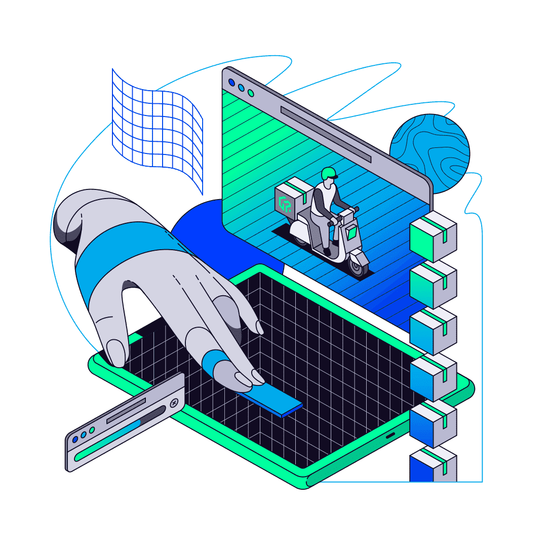 Gophr Illustration Motorcycle Courier Hand Screen